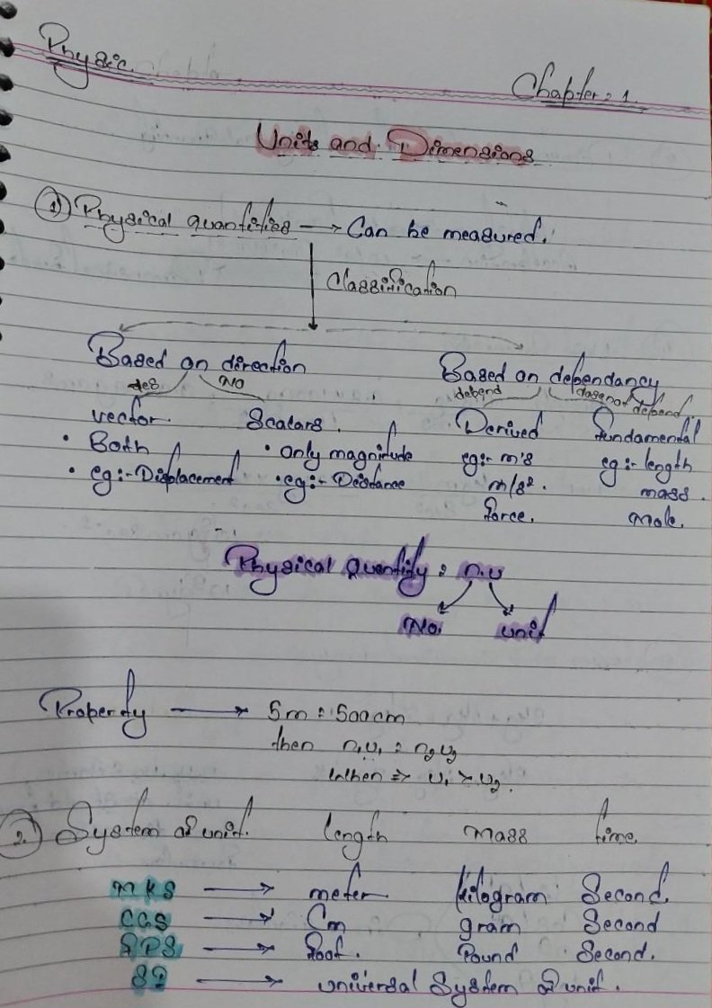 Physic Class 1q — Student Notes Bangalore
